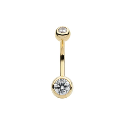 Double Round CZ Crystal Internally Threaded Belly Button Ring - 14Kt Gold