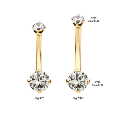 Internally Threaded Double Round 4-Pring Lab-Grown Diamond Belly Button Ring - 14kt Gold