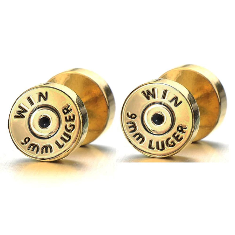 Winchester 9mm Luger Bullet Casing Fake Cheater Plugs - 316L Stainless Steel - Pair