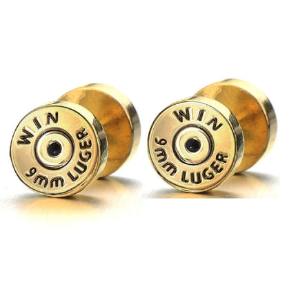 Winchester 9mm Luger Bullet Casing Fake Cheater Plugs - 316L Stainless Steel - Pair