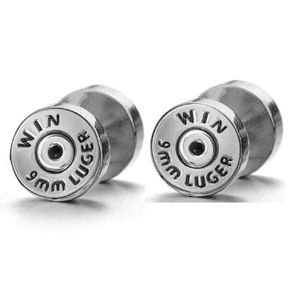 Winchester 9mm Luger Bullet Casing Fake Cheater Plugs - 316L Stainless Steel - Pair