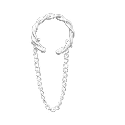 Twisted Hoop with Dangling Chain Non-Piercing Ear Cuff - 925 Sterling Silver