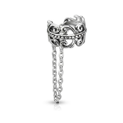 Celtic Heart Filigree Non-Piercing Cartilage Adjustable Ear Cuff with Dangling Chain