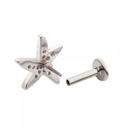 Threadless CZ Crystal Paved Starfish Flat Back Stud - 316L Stainless Steel