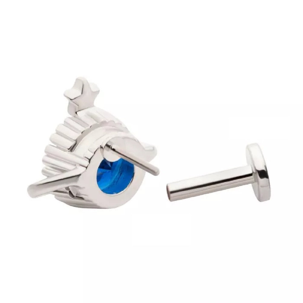 Blue CZ Crystal Planet and Star Threadless Flat Back Stud - 316L Stainless Steel