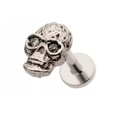 Skull Head with CZ Crystal Eyes Threadless Flat Back Stud - 316L Stainless Steel