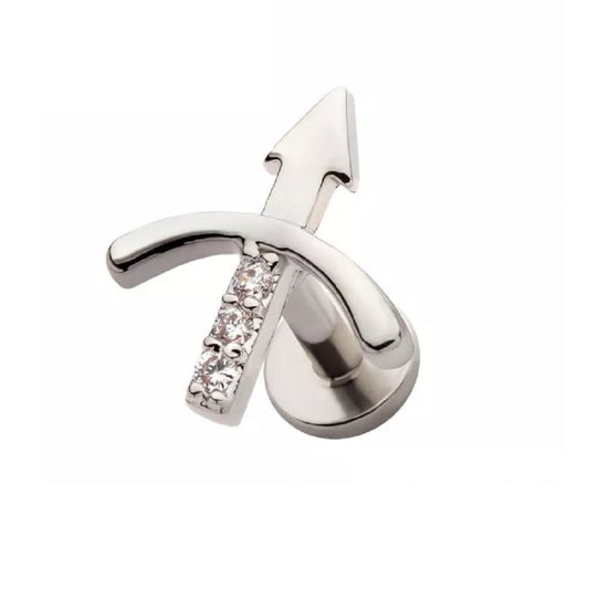 CZ Crystal Paved Bow and Arrow Threadless Flat Back Stud - 316L Stainless Steel