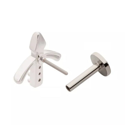 CZ Crystal Paved Bow and Arrow Threadless Flat Back Stud - 316L Stainless Steel