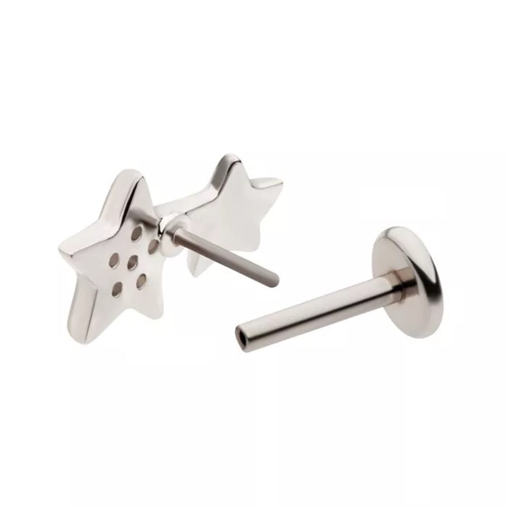 Threadless Push-In CZ Crystal Double Star Flat Back Stud - 316L Stainless Steel