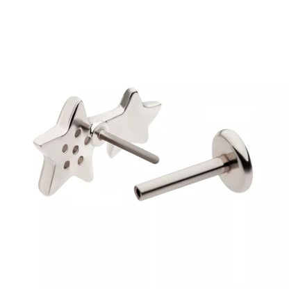 Threadless Push-In CZ Crystal Double Star Flat Back Stud - 316L Stainless Steel