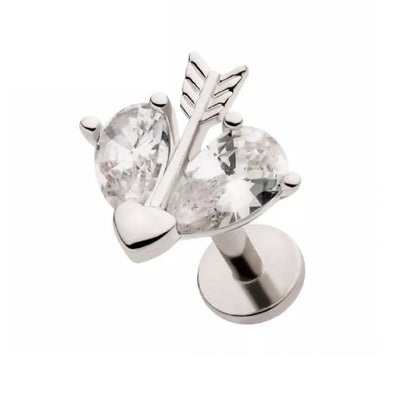 CZ Crystal Heart with Cupid's Arrow Threadless Flat Back Stud - 316L Stainless Steel