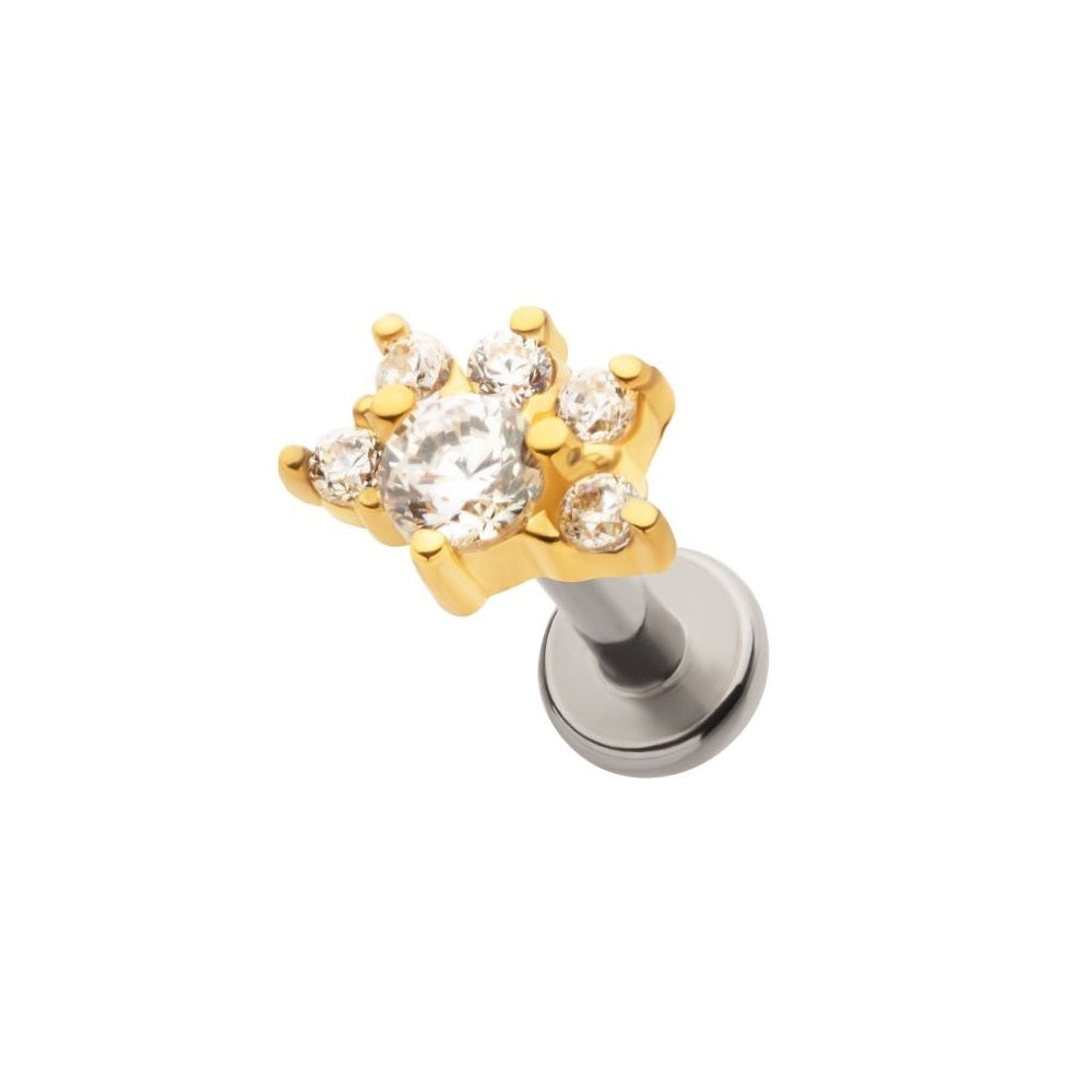 Internally Threaded CZ Crystal Multi CZ Crystal Cluster Flat Back Stud - 316L Stainless Steel