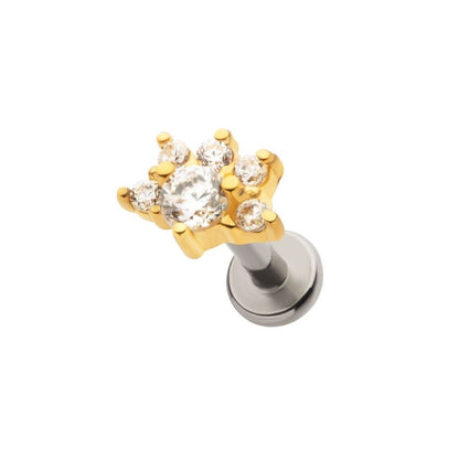 Internally Threaded CZ Crystal Multi CZ Crystal Cluster Flat Back Stud - 316L Stainless Steel