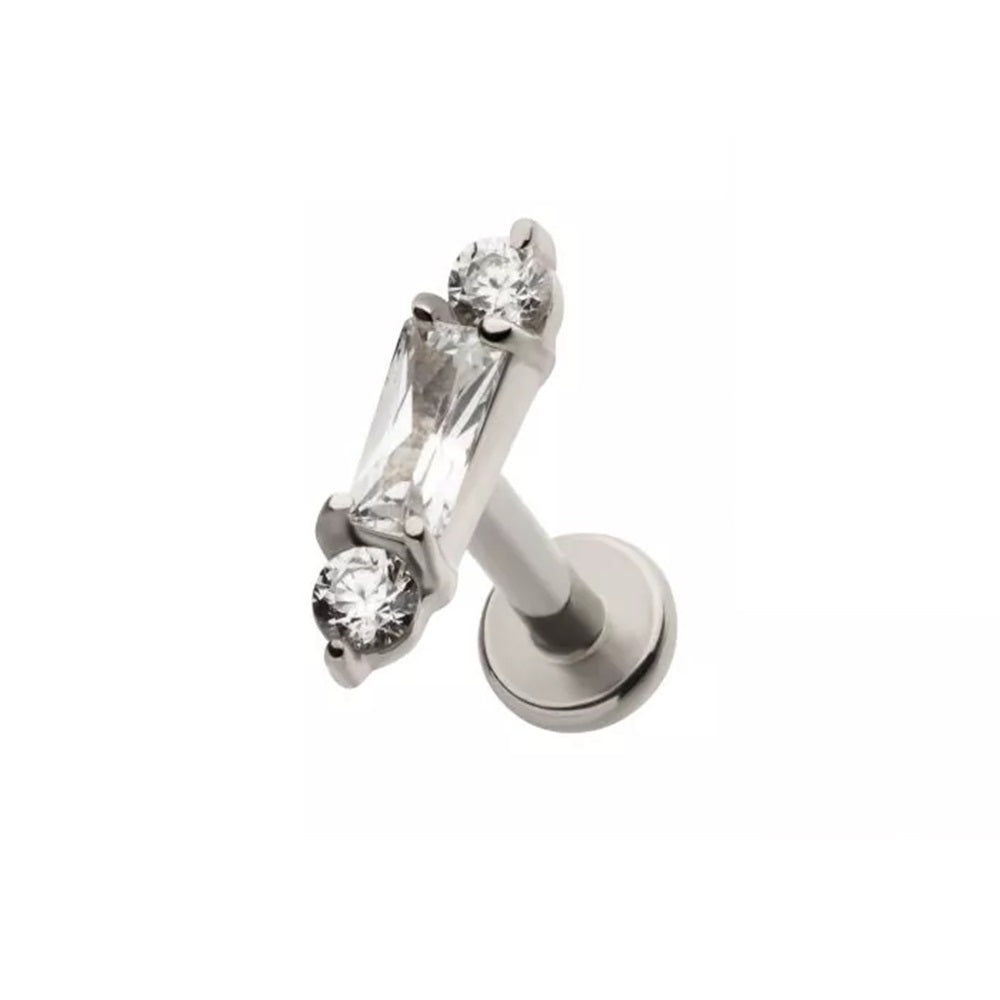 Internally Threaded Baguette CZ Crystal Cluster Flat Back Stud - 316L Stainless Steel