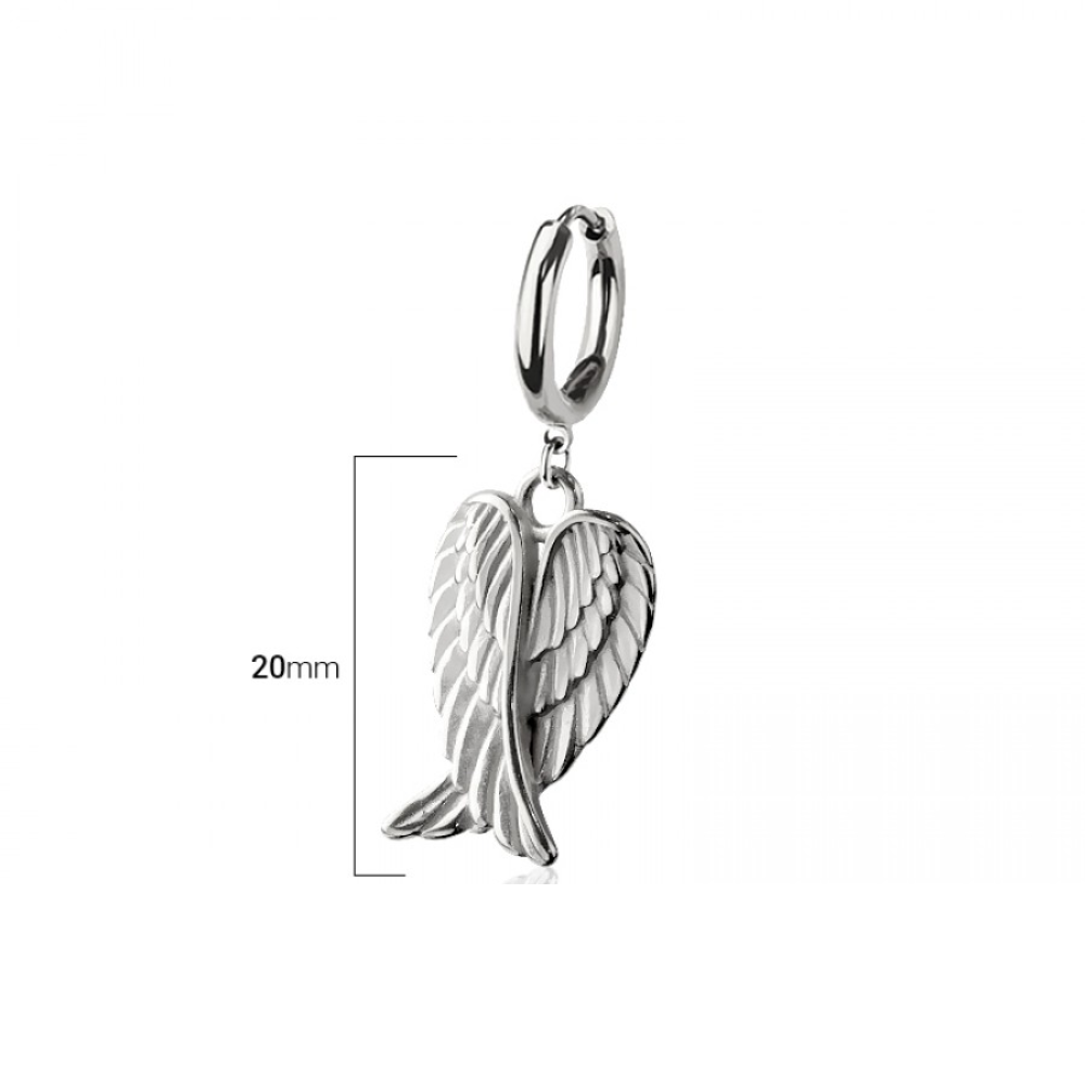 Dangling Angel Wings Hoop Earrings - Pair - 316L Stainless Steel