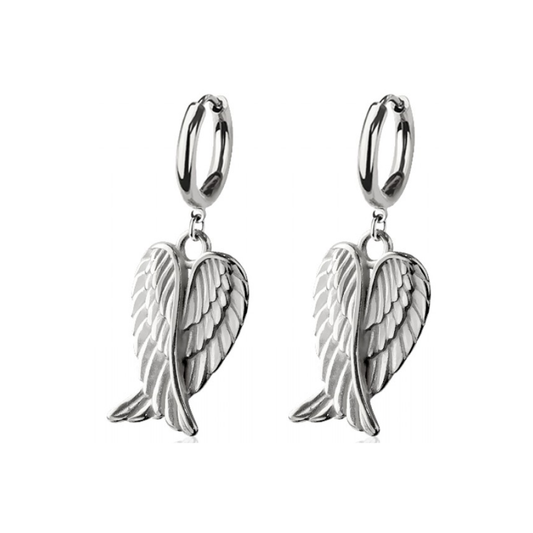 Dangling Angel Wings Hoop Earrings - Pair - 316L Stainless Steel