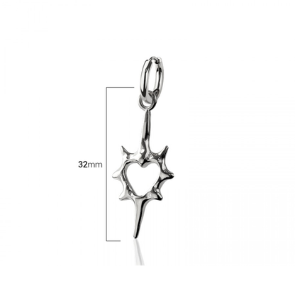 Spiked Heart Dangling Huggie Hoop Earrings - Pair - 316L Stainless Steel