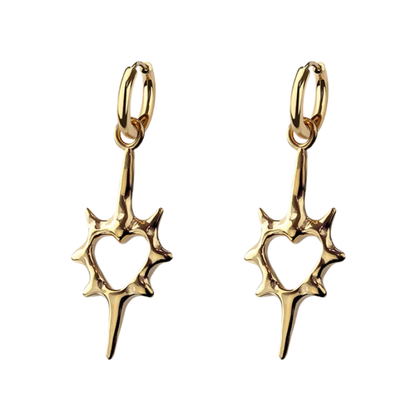 Spiked Heart Dangling Huggie Hoop Earrings - Pair - 316L Stainless Steel
