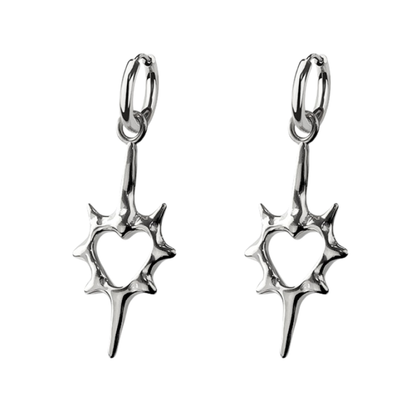 Spiked Heart Dangling Huggie Hoop Earrings - Pair - 316L Stainless Steel