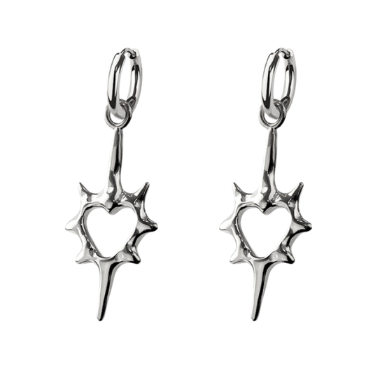 Spiked Heart Dangling Huggie Hoop Earrings - Pair - 316L Stainless Steel