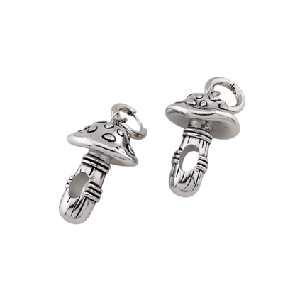 Heavy Mushroom Dangling Hoop Earrings - Pair - 316L Stainless Steel