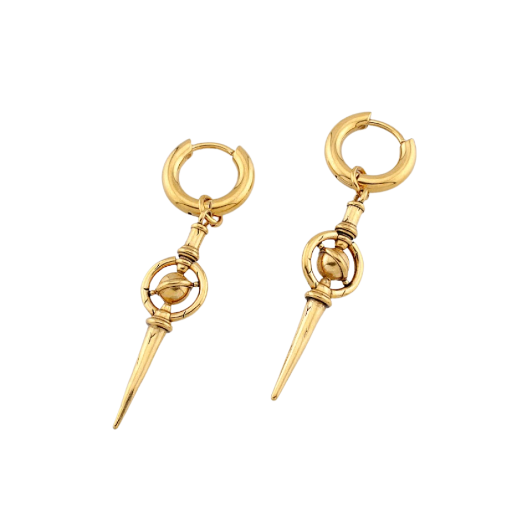 Orbital Spike Dangling Hoop Earrings - Pair - 316L Stainless Steel