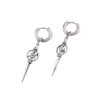 Orbital Spike Dangling Hoop Earrings - Pair - 316L Stainless Steel