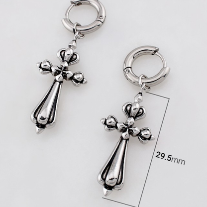 Vintage Gothic Cross Dangling Hoop Earrings - Pair - 316L Stainless Steel