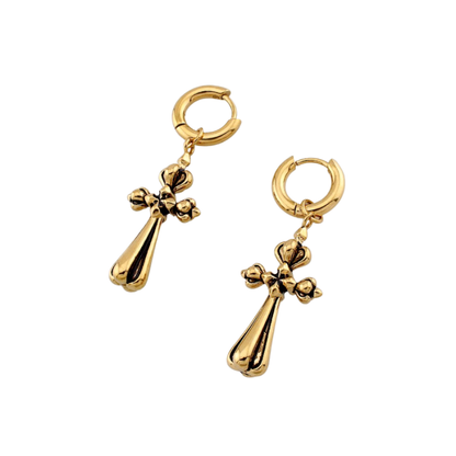 Vintage Gothic Cross Dangling Hoop Earrings - Pair - 316L Stainless Steel