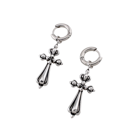 Vintage Gothic Cross Dangling Hoop Earrings - Pair - 316L Stainless Steel