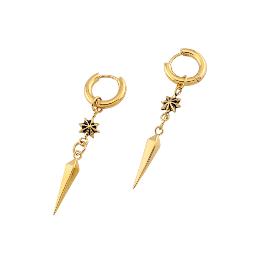 Star Spike Dangling Hoop Earrings - Pair - 316L Stainless Steel