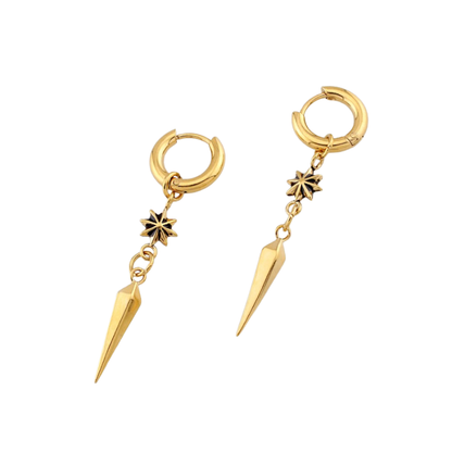Star Spike Dangling Hoop Earrings - Pair - 316L Stainless Steel