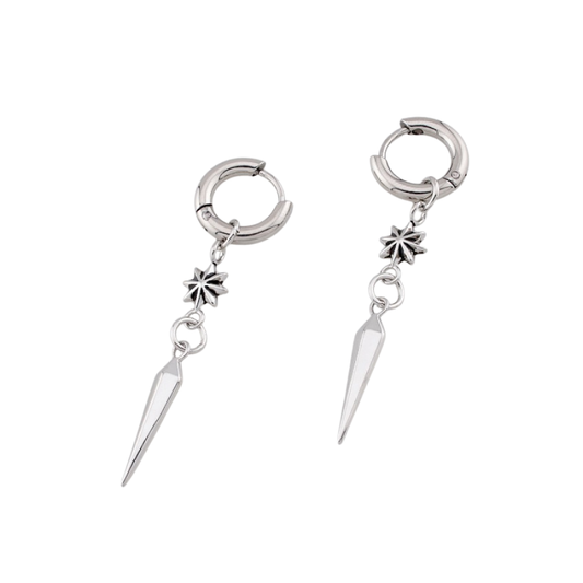 Star Spike Dangling Hoop Earrings - Pair - 316L Stainless Steel