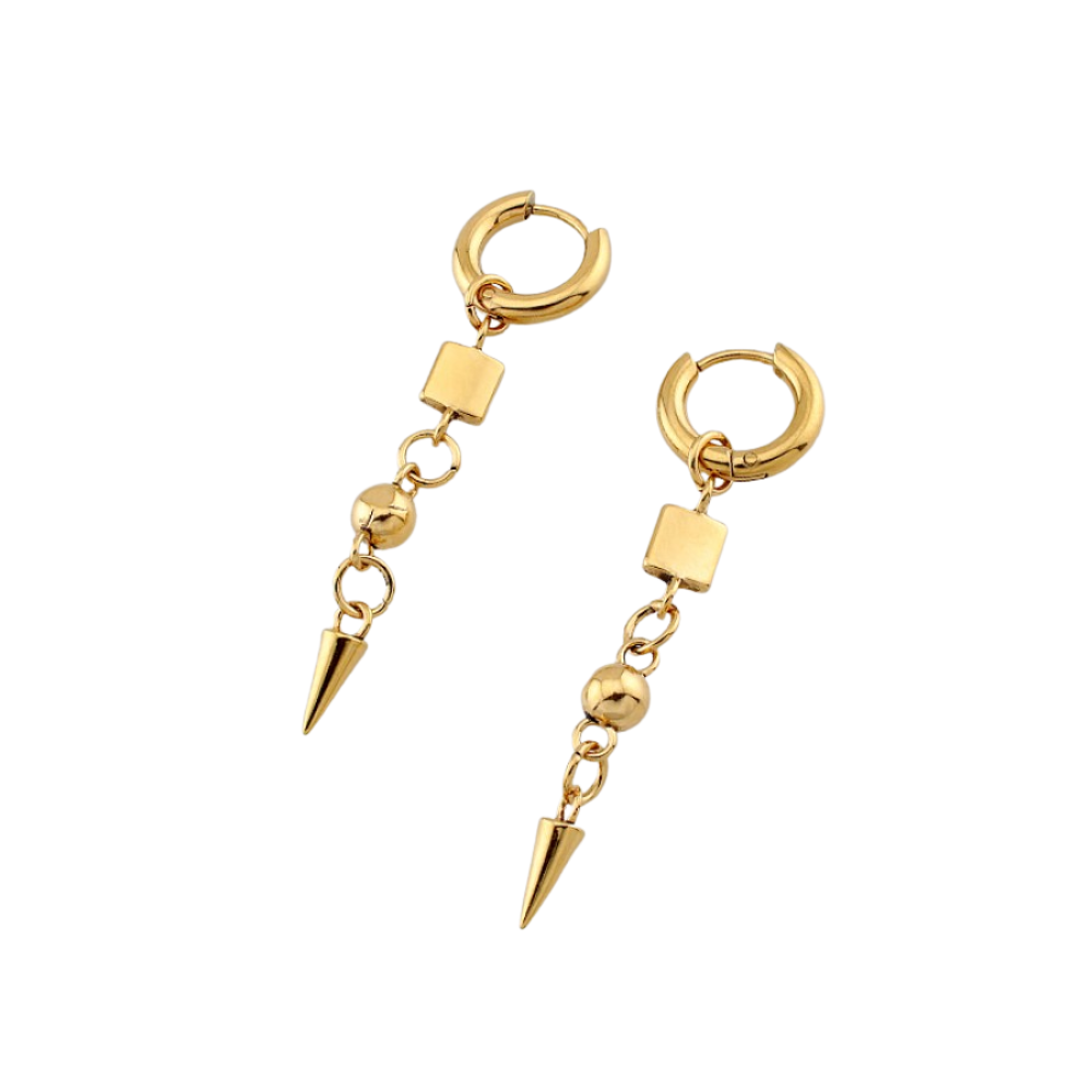Cube Ball Spike Dangling Hoop Earrings - Pair - 316L Stainless Steel