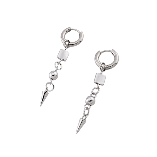 Cube Ball Spike Dangling Hoop Earrings - Pair - 316L Stainless Steel