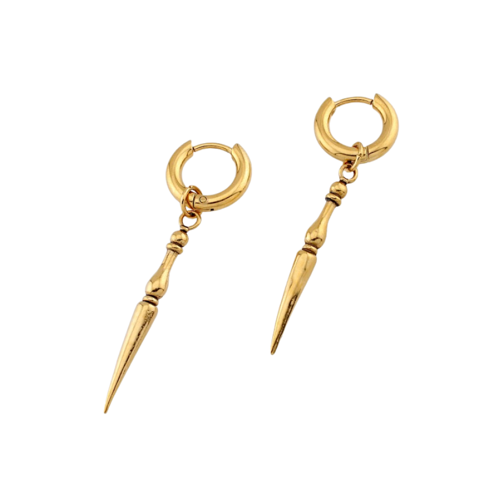 Spike Bone Dangling Hoop Earrings - Pair - 316L Stainless Steel