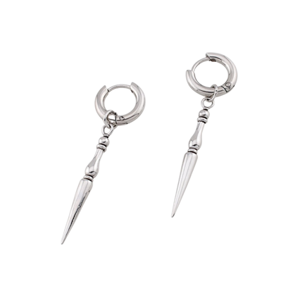 Spike Bone Dangling Hoop Earrings - Pair - 316L Stainless Steel