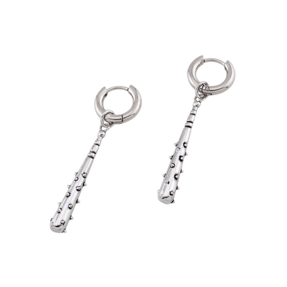 Spike Bat Dangling Hoop Earrings - Pair - 316L Stainless Steel