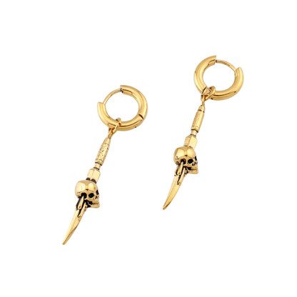 Skull Dagger Dangling Hoop Earrings - Pair - 316L Stainless Steel