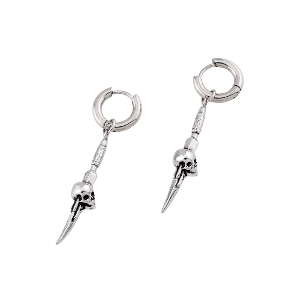 Skull Dagger Dangling Hoop Earrings - Pair - 316L Stainless Steel