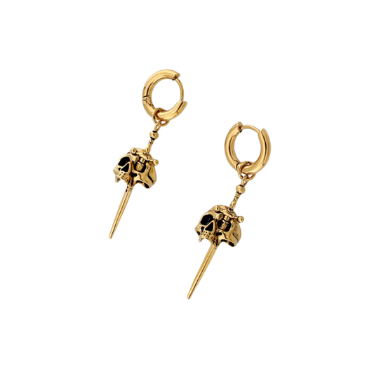 Skull Sword Dangling Hoop Earrings - Pair - 316L Stainless Steel