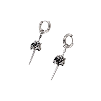 Skull Sword Dangling Hoop Earrings - Pair - 316L Stainless Steel