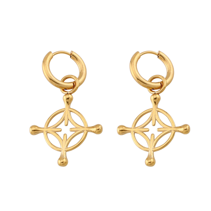 Four Point Charm Dangling Hoop Earrings - Pair - 316L Stainless Steel