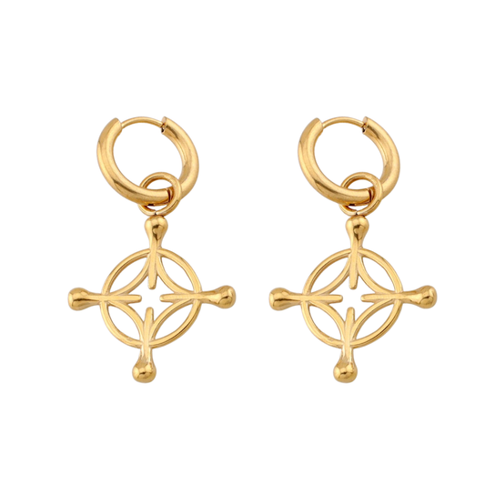 Four Point Charm Dangling Hoop Earrings - Pair - 316L Stainless Steel