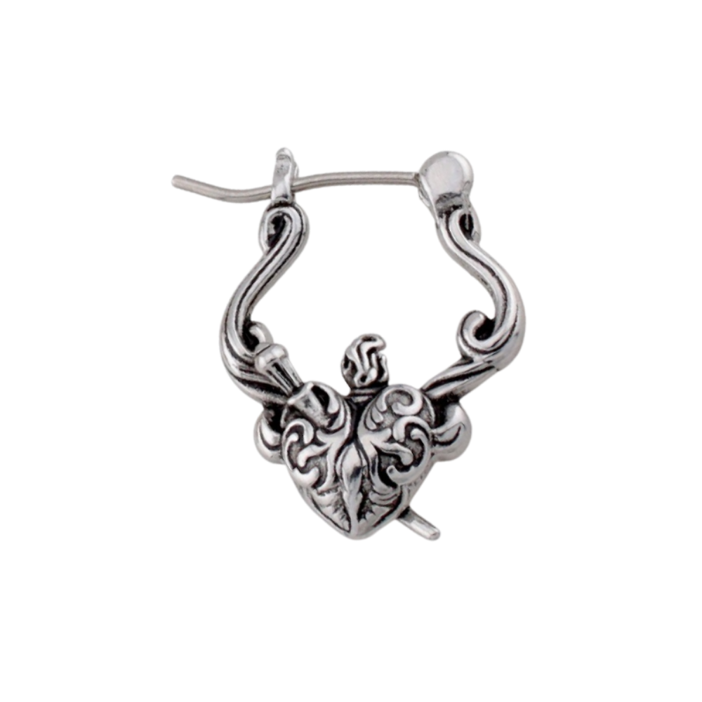 Gothic Heart Dagger Hoop Earring - 316L Stainless Steel