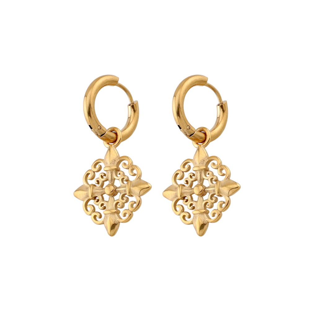 Gothic Filigree Star Dangling Hoop Earrings - Pair - 316L Stainless Steel