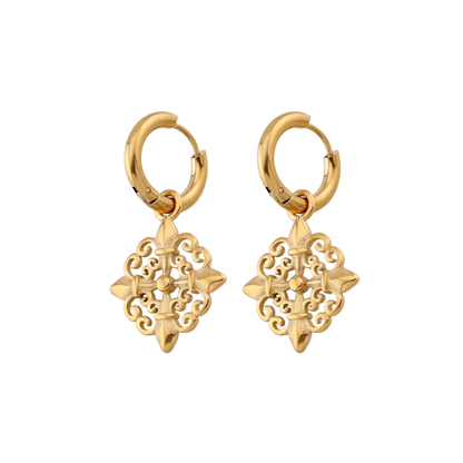 Gothic Filigree Star Dangling Hoop Earrings - Pair - 316L Stainless Steel