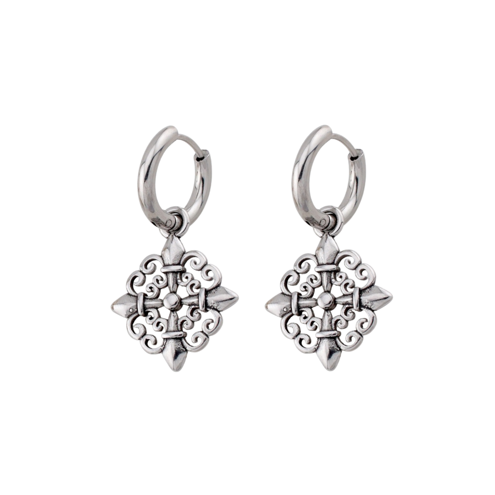 Gothic Filigree Star Dangling Hoop Earrings - Pair - 316L Stainless Steel