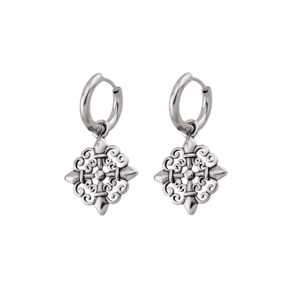 Gothic Filigree Star Dangling Hoop Earrings - Pair - 316L Stainless Steel