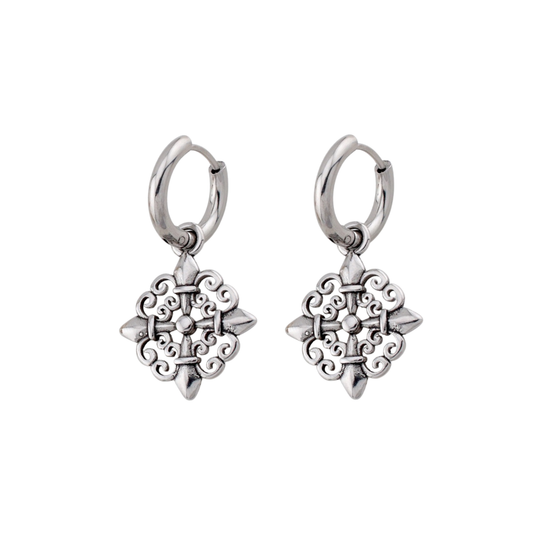 Gothic Filigree Star Dangling Hoop Earrings - Pair - 316L Stainless Steel